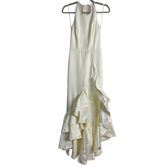 Bronx & Banco Paros Gown Silk Ruffle Hem Pearl Embellishments Bridal White Small - Picture 5 of 14